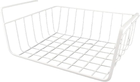 Under Shelf Wire Basket, All Metal Under Shelf Storage Basket Strong Load Bearing for Desk for Office for Bookshelf (L White)