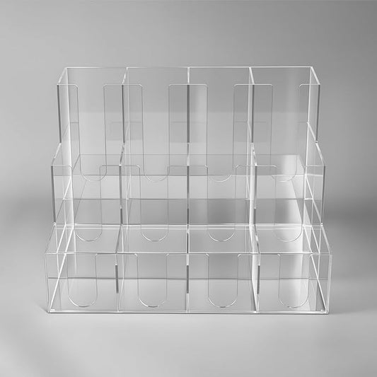 CiaoHER Large Acylic Coffee Cup and Lid Dispenser with 12 Compartments, Counter Top for Coffee Station to Organize Disposable Cups, for Home or Office Use (Clear)