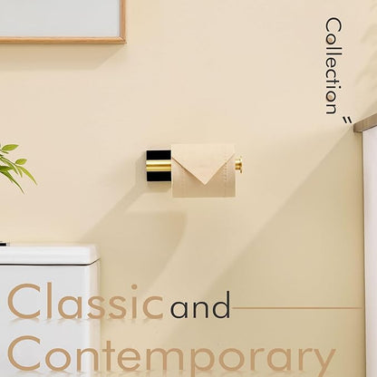 KOKOSIRI Toilet Paper Holder Toilet Roll Holders Hold Mega Rolls Kitchen Bathroom Tissue Paper Dispenser Black with Gold Stainless Steel, B2008GDK