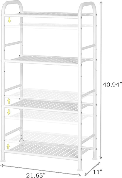 JSB 4-Tier Adjustable Shelving Unit, Heavy Duty Storage Rack Organizer Metal Corner Shelf for Kitchen Living Room Laundry Pantry Bathroom (White, 4 Tier)…