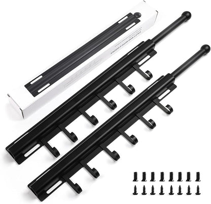 BaiNong 16.5" Valet Rod for Closet Pull Out With 6 Hooks Valet Rods for Closets (2Pack Black) Closet Valet Rod Slide Out