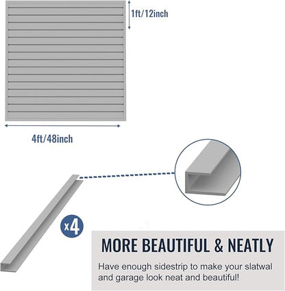 Slatwall Panel Garage Organizer PVC Slatwall Heavy Duty Wall Mounted Rack, Interlocking Slat Wall Panels for Tool Organization Peg Board(Grey 4 x 4 ft)