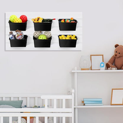 Unittype 18 Pcs Slat Wall Bins Slat Wall Accessories Storage Bins Plastic Containers Organizer for Garage Craft Room Tool Shed Workshop(Black)