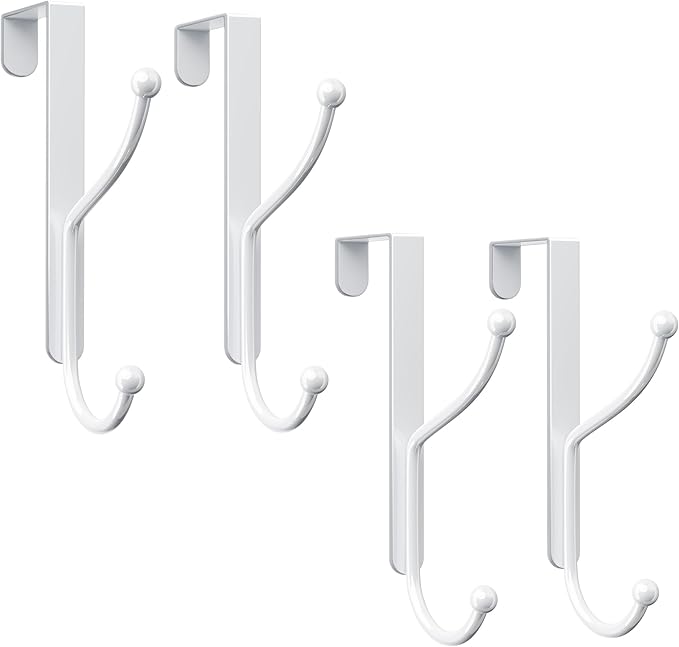 niffgaff Over Door Hook 4-Pack, Heavy Duty Door Hanger, Fits Interior Doors 1.4 Inches Thick, Organize Coats, Hats, Towels, and Bags for Entryways, Bathrooms, Bedrooms, and Kitchens, White