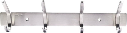 WEBI C-CBG04 Heavy Duty Stainless Steel 304 Hook Rail Coat Rack with 4 Hooks, Satin Finish, Great Home Storage & Organization for Bedroom, Bathroom, Foyers, Hallways