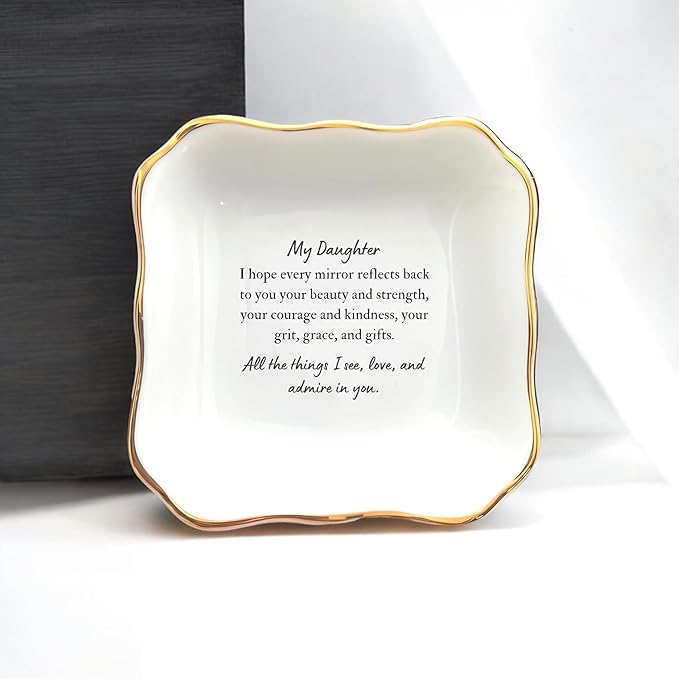 HatafaFurni Ring Dish for Daughter From Mom - Encouraging Words Jewelry Trinket Gift for Graduation, Christmas, Wedding - All the Things I See, Love, and Admire in You