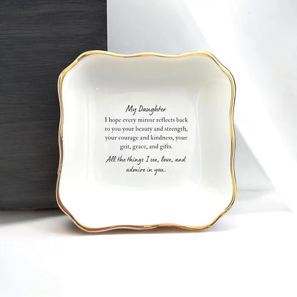 HatafaFurni Ring Dish for Daughter From Mom - Encouraging Words Jewelry Trinket Gift for Graduation, Christmas, Wedding - All the Things I See, Love, and Admire in You