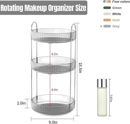 Weidace 360 Rotating Makeup Organizer for Vanity, Bathroom Countertop Spinning Perfume Organizer, High-Capacity Cosmetic and Skincare Dresser Make Up Holder Rack (3 Tiers, Grey)