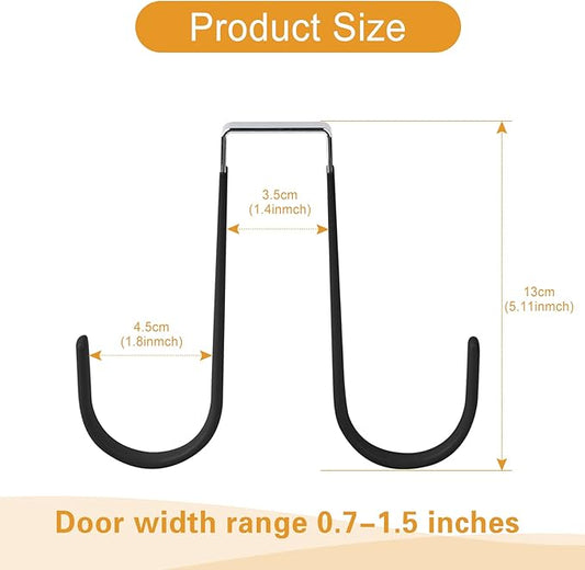 Manesi Over The Door Hooks, Soft Rubber Prevent Scratches Door Hangers Hooks for Bathroom, Living Room, Bedroom, and Kitchen Hanging Clothes, Towels, Shoe Bag, Hats, Coats, Bags, etc. (Black, 4 Pack)