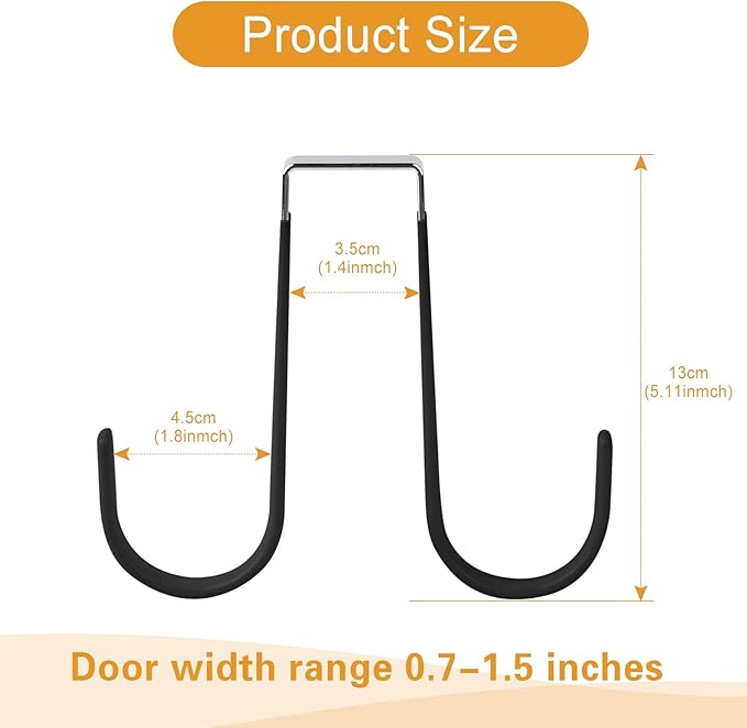 Manesi Over The Door Hooks, Soft Rubber Prevent Scratches Door Hangers Hooks for Bathroom, Living Room, Bedroom, and Kitchen Hanging Clothes, Towels, Shoe Bag, Hats, Coats, Bags, etc. (Black, 2 Pack)