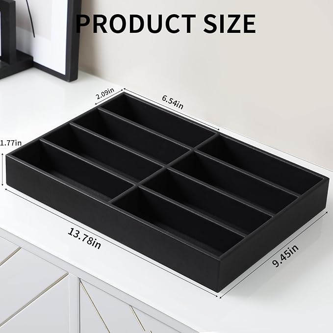 Cretkhp Sunglass Organizer Tray, PU Leather Sunglasses Organizer with 8 Grids for Drawer, Stackable Sunglass Holder Storage