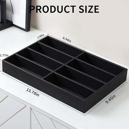 Cretkhp Sunglass Organizer Tray, PU Leather Sunglasses Organizer with 8 Grids for Drawer, Stackable Sunglass Holder Storage