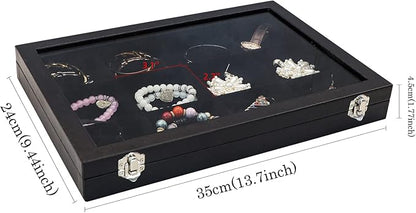 Wudygirl Jewelry Tray 12 Grid Jewelry Organizer with Clear Lid Bracelet Holder Organizer Display Case Removable, Black Velvet (12 Grid)
