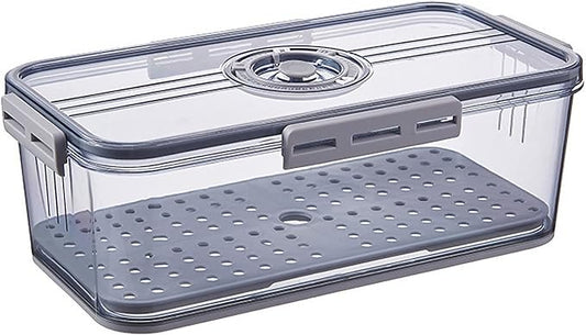 Huaqinglian Fridge Produce Saver Food Storage Bin with removable Drain Tray, Stackable Refrigerator Organizer Fresh Keeper Container with timer lid For Kitchen Produce Fruit Vegetables storage (3.3L)