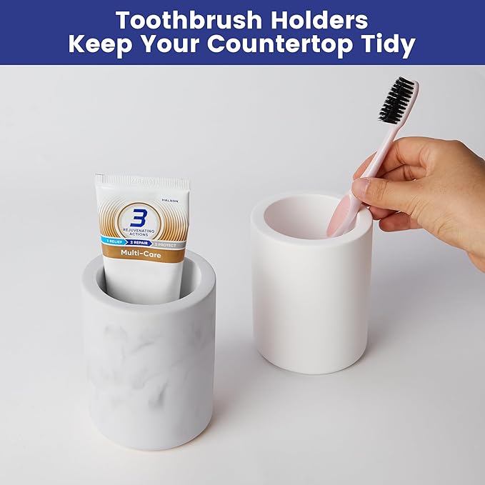 Drying Stone Toothbrush Holder, Diatomite Toothbrush Holders for Bathroom Counter, Quick Drying Electric Toothbrush and Toothpaste Holder Bathroom Organizer, White