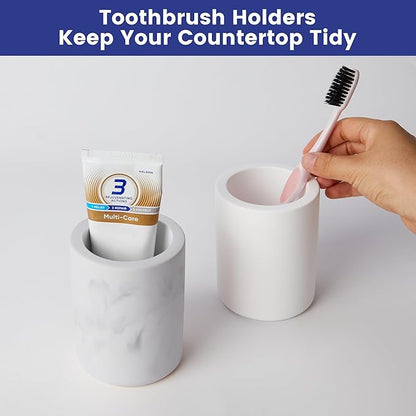 Drying Stone Toothbrush Holder, Diatomite Toothbrush Holders for Bathroom Counter, Quick Drying Electric Toothbrush and Toothpaste Holder Bathroom Organizer, White