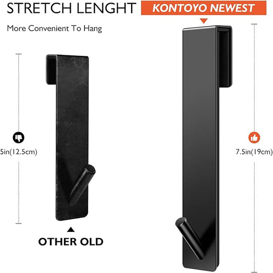 Kontoyo Shower Door Hooks(7.5 Inch),Extended Over Door Hooks for Bathroom Frameless Glass Shower Door,Stainless Steel Towel Hooks,Heavy Duty Rack Hooks for Robe,Towel-4 Pack-Black