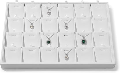 24 Grids White Leather Necklace Tray Jewelry Display Organizer Tray Drawers With Removable Jewellery Cards Necklace Bracelet Pendant Holder