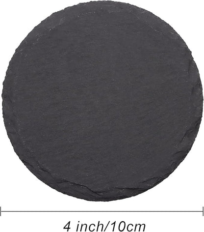 24 PCS Round Slate Drink Coasters Set, SIJDIEE 4 Inch Laser Engraving Black Slate Stone Coasters with Anti-Scratch Bottom and Coaster Holder for Office Bar Kitchen Home Dinner Table Decor Supplies