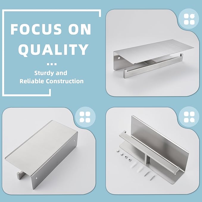 Suyar Double Toilet Paper Holder with Shelf, SUS 304 Stainless Steel Toilet Tissue Roll Holder, Brushed Nickel