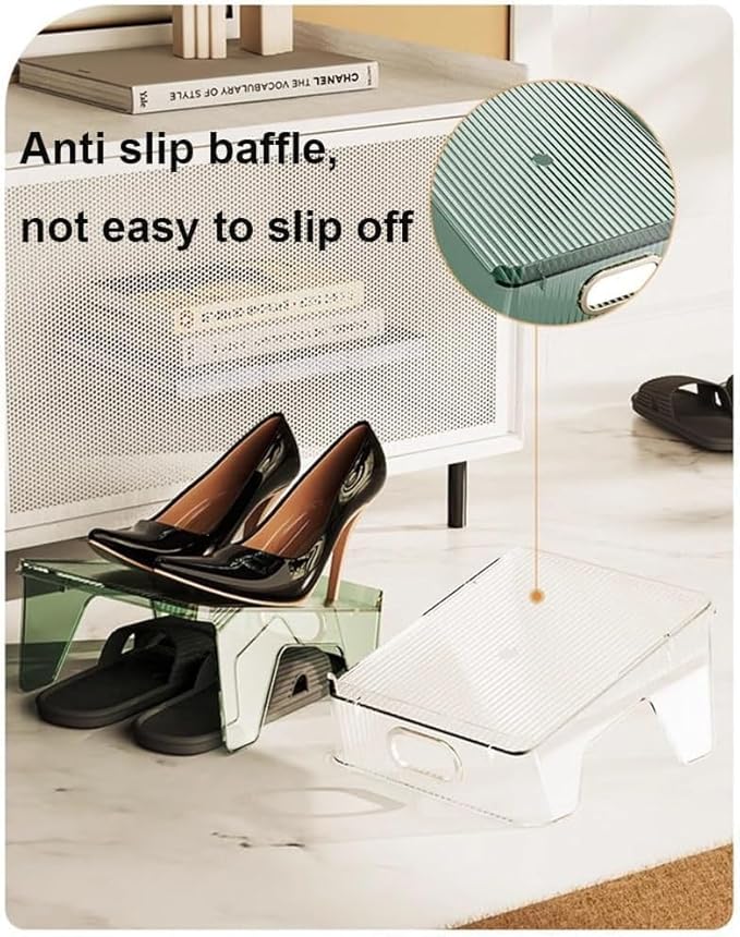 Double Layer Shoe Slots Organizer 9.84” X 9.05” X 5”In Stacker Space-Saving Storage Holder - Transparent Plastic Shoe Rack For Closet Shelf (Black, 6pack)