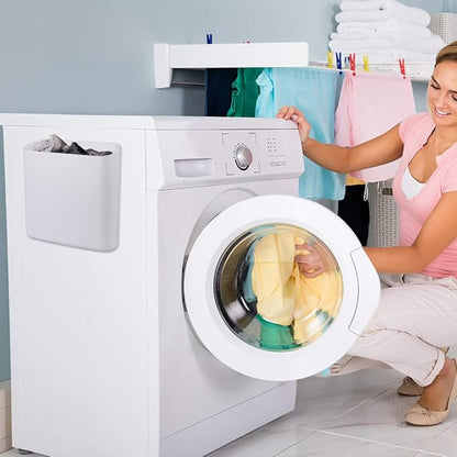 Lint Holder, Large Magnetic Laundry Bin for Dryer, Space-Saving Trash Container Hanging on Dryer, Washer or Wall Mount (White)