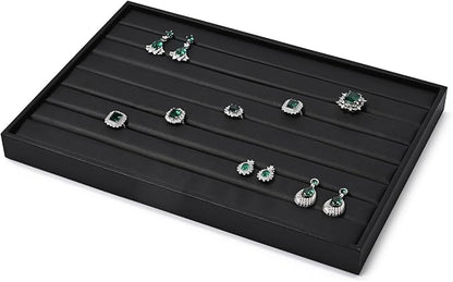 Ring Display Tray Black Jewelry Organizer Tray PU Leather Ring Earrings Display Organizer Tray
