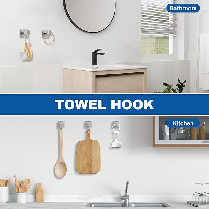Cilee 15-Pieces Bathroom Hardware Set - Brushed Nickel Bathroom Accessories, 24 Inch Towel Bar, Square Towel Ring, Toilet Paper Holder, Towel Hook, Wall-Mounted Stainless Steel Towel Bar Rack Set