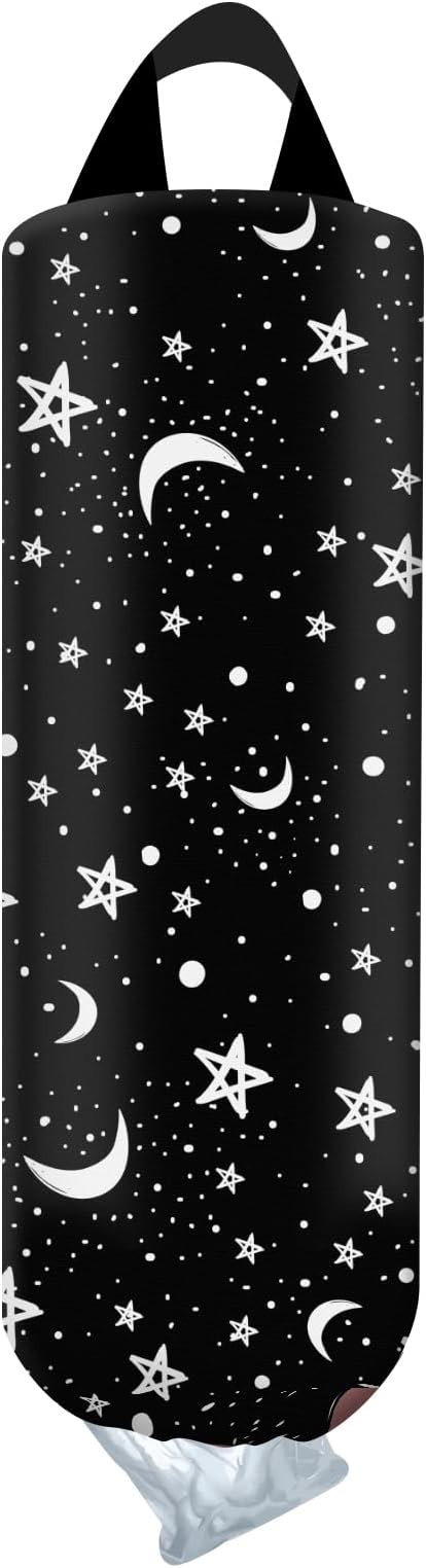 Plastic Bag Holder, Wall Mount Grocery Bag Organizer, Funny Hanging Trash Bag Storage Dispenser for Home Kitchen Cute Moon Star