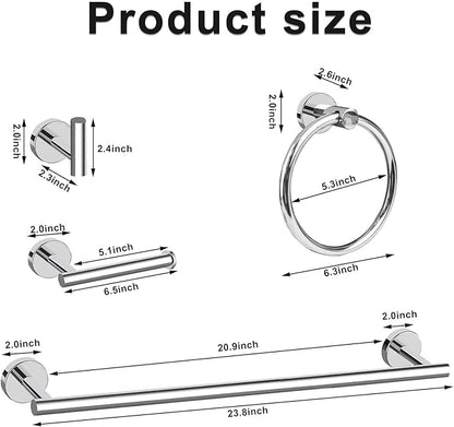 Cilee 10 Piece Chrome Bathroom Hardware Set,2 Pack 5 Piece Bathroom Accessories Set Include 24 inch,16 inch Toilet Paper Holder, Towel bar,Towel Ring,Towel Hook,Stainless Steel Wall Mounted