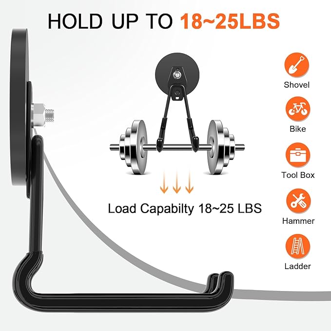 ENUODA Large Magnetic Hooks Heavy Duty Magnetic Tool Holder Strong Magnet Hooks for Hanging Shovel, Garden Tool, Toolbox, Power Tool, Broom, Garage, Locker, Container, 2 PCS