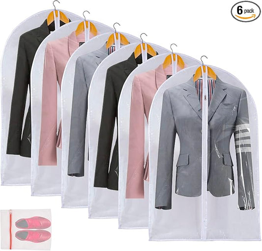 Clear Garment Bags For Hanging Clothes, 36" Women Suit Bags, Plastic Garment Bags for Closet Storage, Suit Cover Bags with Zipper for Short Coats, Jackets, Shirts 24"x36"/ 6 Pack