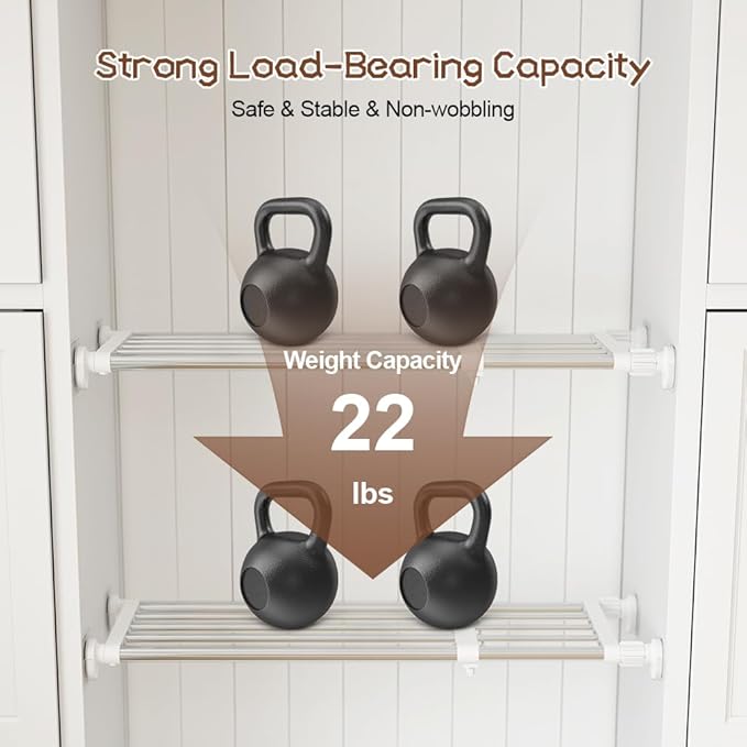 Hershii Closet Tension Shelf & Rod Expandable Metal Storage Rack Adjustable Organizer DIY Divider Separator for Cabinet Wardrobe Cupboard Kitchen Bathroom，15.74-23.62inches