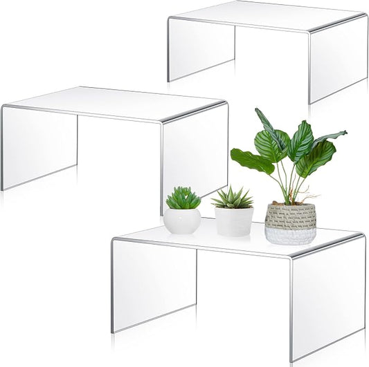3 Pcs Extra Large 13,12,11 Inch Acrylic Display Risers Clear Acrylic Shelf Riser Display Stands 5 mm Thick Rectangular for Collectibles Figures