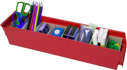 Akro-Mils 30128 Plastic Shelf Bins, Heavy Duty Storage Bins for Garage, Closet, and Drawer Organization, 18-Inch x 4-Inch x 4-Inch, Red, 12-Pack