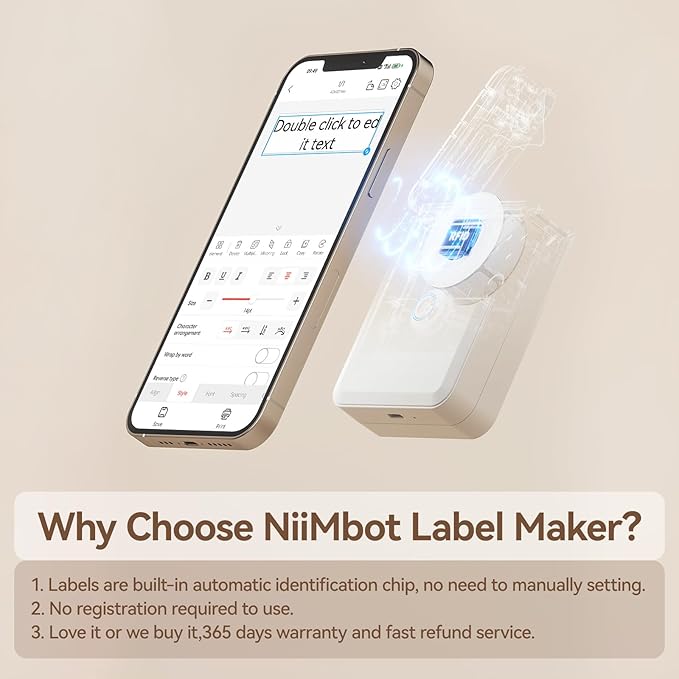 NIIMBOT D110 Label Maker Machine with Label, Small Label Printer Bluetooth Connection Multiple Templates Available for Phone Easy to Use for Office Home Organization Rechargeable White
