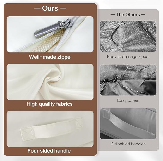 Geernioy Ultra Space Saving Self Compression Storage Bags with Zipper, (Beige) -Compression Organize for Bedding, Comforter Storage Bag for Blankets Duvet Quilts Pillows