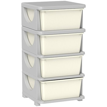 Qaba 4 Tier Kids Storage Unit, Toy Organizers and Storage with 4 Drawer Chest for Kids Bedroom Nursery Kindergarten Living Room for Boys Girls Toddlers, Cream White
