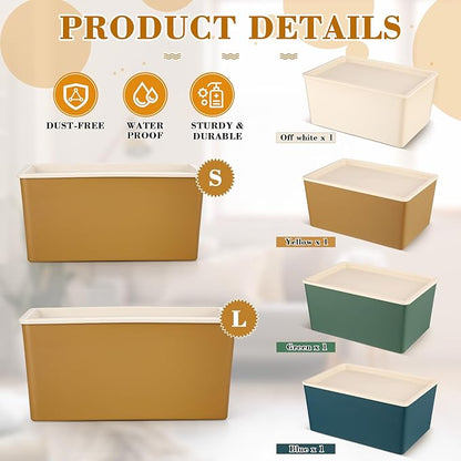 Menkxi 4 Pcs Storage Bins with Lids Plastic Stackable Containers for Organizing Shelves Christmas Ornament Box Baskets(Mixed Color,Large)