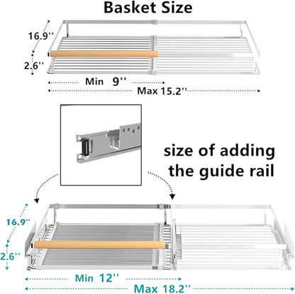 Pull Out Cabinet Organizer - Expandable Slide Out Pantry Shelves Heavy Duty Sliding Drawer Storage for Inside Kitchen Cabinet Under Sink, 12''-18.2''W x 16.9''D, 3 Pack
