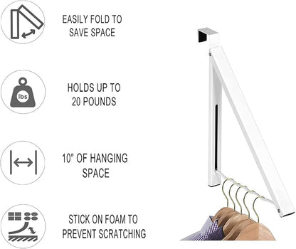 HOLDN’ STORAGE Over The Door Hanger - Single Foldable Rack Organizer for Hanging Clothes, Coats & Towels, Ideal for Dorm Rooms, Laundry, Bathrooms, Etc - Holds up to 20 LBs, Collapsible - White
