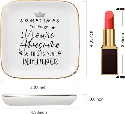 COZITED Inspirational Gifts for Women Trinket Ring Dish Jewelry Tray - You're Awesome Gifts for Her Female Friend Unique Gifts for Women Birthday Christmas Valentines Mother's Day, White