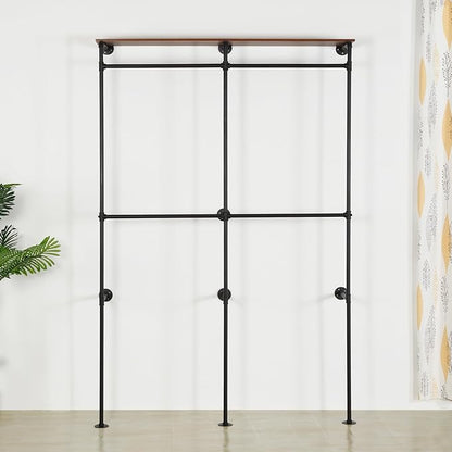 Garment Rack Heavy Duty Racks, Modern Simple Industrial Pipe Double Hanging Rods Clothing with Shelves, Freestanding Portable Wardrobe Closet Rack for Hanging Clothes, 93in Black