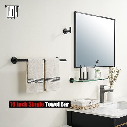 JQK Towel Bar Matte Black, 19 Inch 304 Stainless Steel Thicken 0.8mm Towel Rack Bathroom, Towel Holder Wall Mount, Useable Length 16 Inch TB110L16-PB