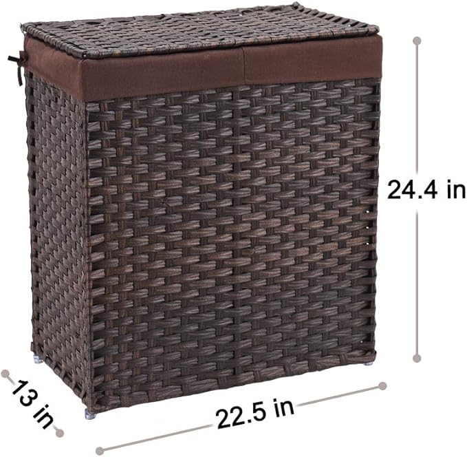 Mxfurhawa Slim Laundry Basket on Wheels, Heavy Duty Cotton Liner Laundry Storage Hamper with Handles, Collapsible Clothes Wire Basket Organizer Laundry Bag (01B)