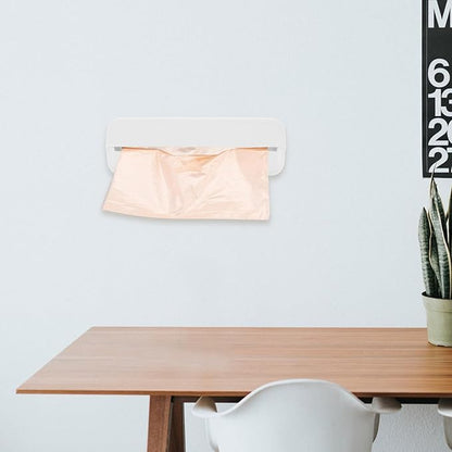 Luxshiny Plastic Bag Holder Wall-mounted Trash Bag Dispenser Kitchen Grocery Bags Storage Easy Hanging over Cabinet Door under Sink Bag Saver Organizer for Home Kitchen Office White, 18X6.5CM