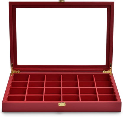 Oirlv Luxury Leather 24 Grid Jewelry Tray with Transparent Lid Earrings Rings Organizer Box Stackable Jewelry Box Drawer Inserts Women Gift