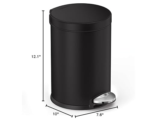 simplehuman 4.5 Liter / 1.2 Gallon Round Bathroom Step Trash Can, Matte Black