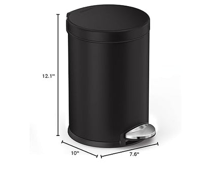 simplehuman 4.5 Liter / 1.2 Gallon Round Bathroom Step Trash Can, Matte Black