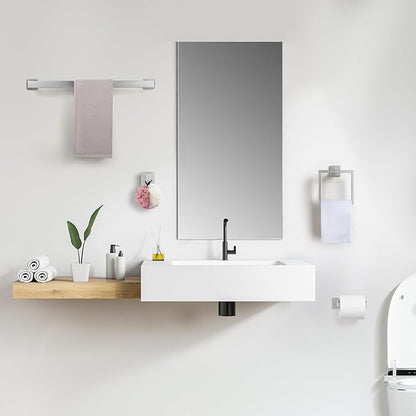 Cilee 15-Pieces Bathroom Hardware Set - Brushed Nickel Bathroom Accessories, 24 Inch Towel Bar, Square Towel Ring, Toilet Paper Holder, Towel Hook, Wall-Mounted Stainless Steel Towel Bar Rack Set